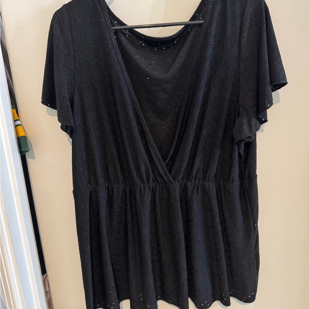 Black Flutter Sleeve Wrap Peplum Blouse